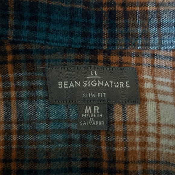 L.L. Bean Signature Blue & Orange 100% Cotton Flannel Shirt Sz: MR Slim Fit - Picture 3 of 8